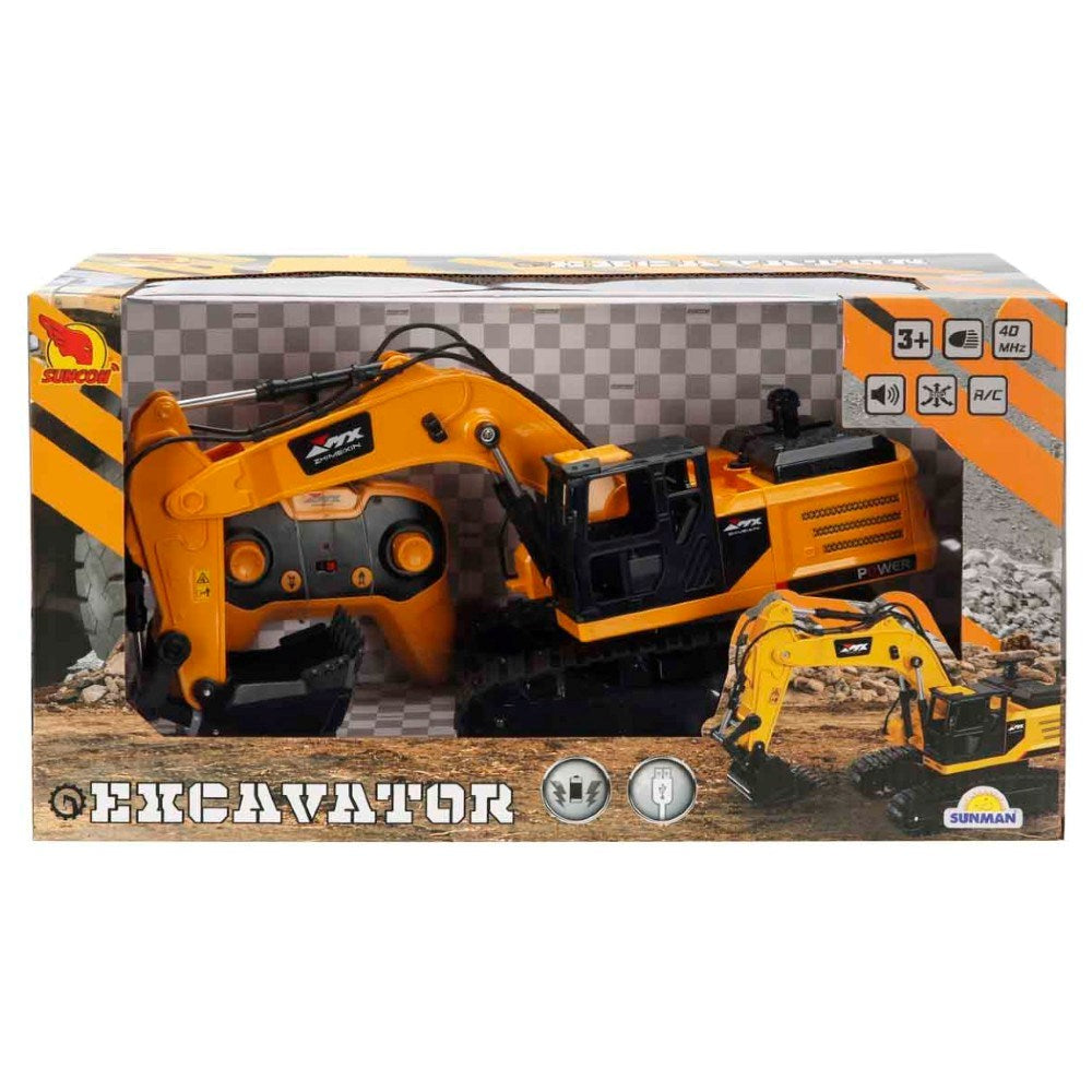 Suncon RC İş Makinesi Sesli ve Işıklı USB Şarj 40 Cm Uzaktan Kumandalı Ekskavatör | 3 Yaş ve Üzeri Çocuklar İçin
