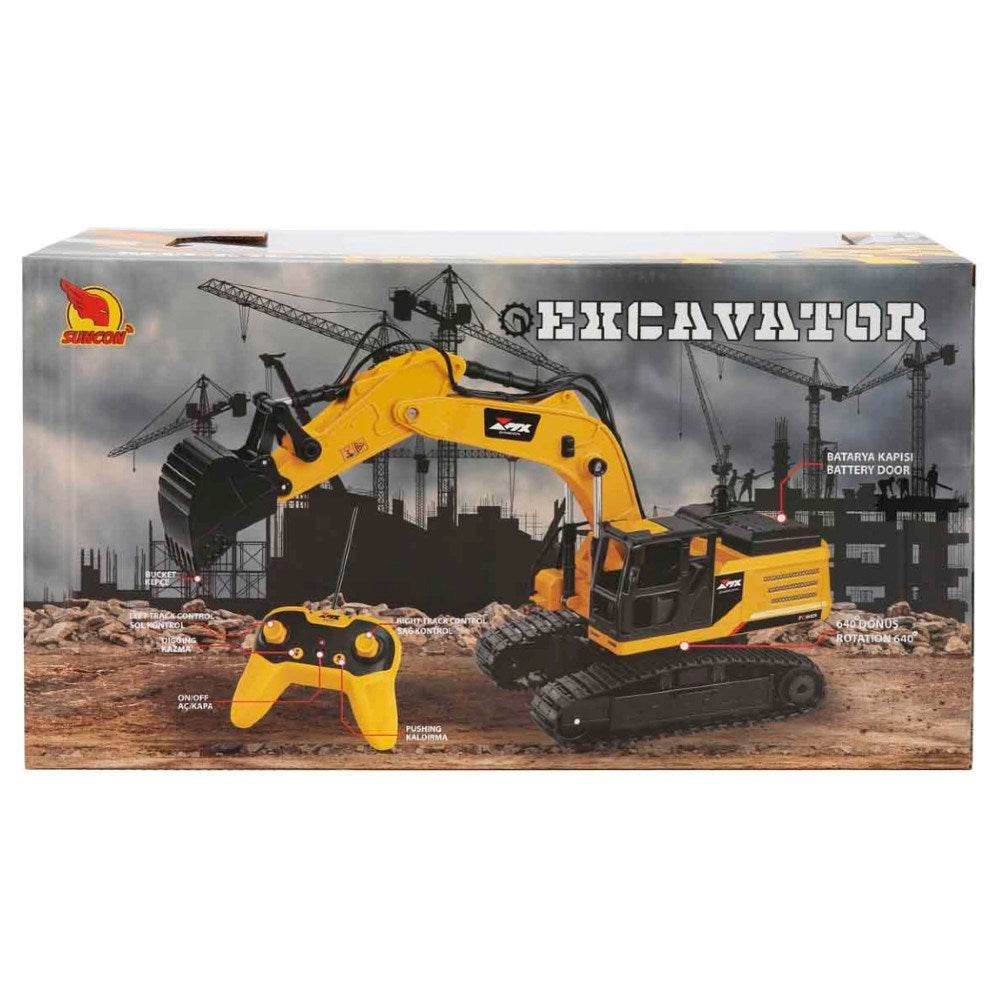 Suncon RC İş Makinesi Sesli ve Işıklı USB Şarj 40 Cm Uzaktan Kumandalı Ekskavatör | 3 Yaş ve Üzeri Çocuklar İçin