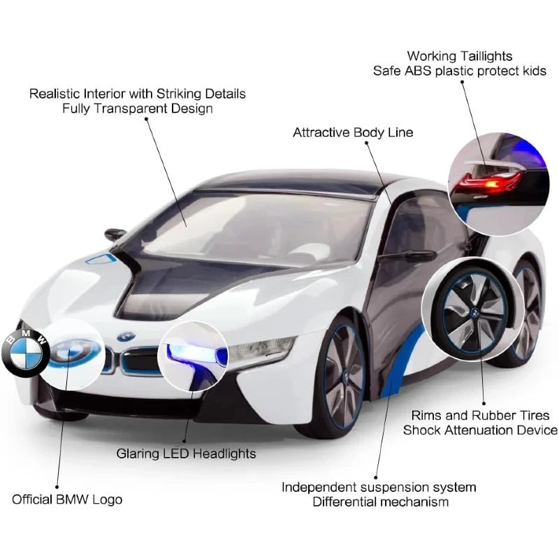 Rastar 1:14 RC BMW i8 Uzaktan Kumandalı Araba | 2.4 Ghz USB Şarj Beyaz 30 Cm Lisanslı Model Işıklı Otomatik Açılır Kapı 6+ Yaş ve Üzeri Çocuklar İçin