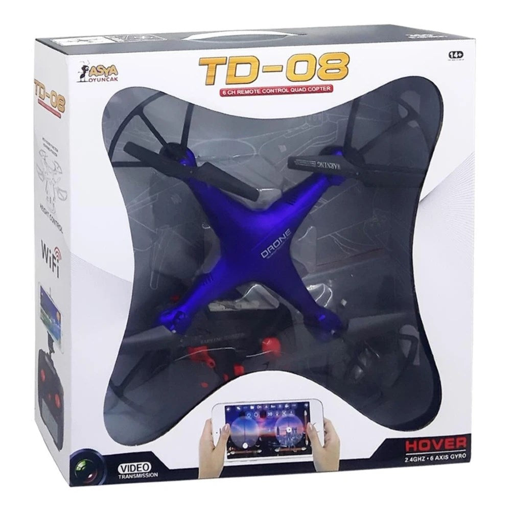 TD-08 RC Quadcopter Uzaktan Kumandalı Kameralı Drone 32 Cm USB Şarj Mavi