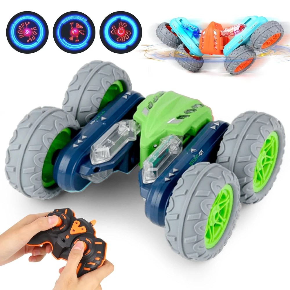 RC Fancy Stunts Uzaktan Kumandalı Akrobatik Araba 3D LED Işıklı ve Sesli USB Şarj 360° Takla Yeşil Lacivert