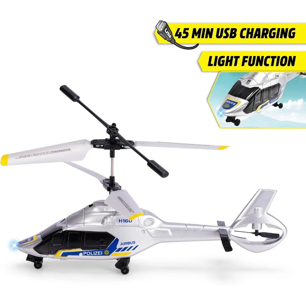 Dickie 1:60 RC Airbus H160 Uzaktan Kumandalı Polis Helikopteri | 2.4 Ghz USB Şarj 21 Cm 6 Km/s Işıklı ve Uçuş Dengeleyicili 8+ Yaş ve Üzeri Çocuklar İçin