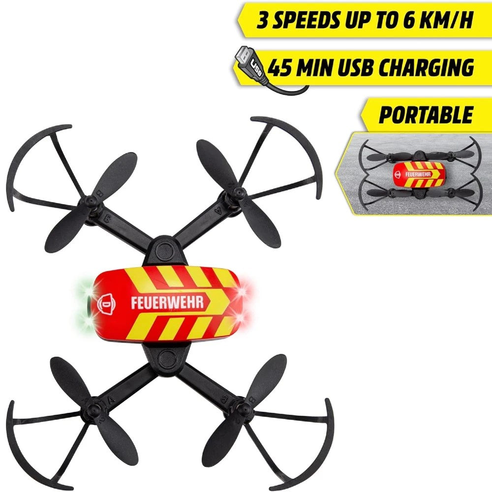 Dickie 1:60 RC Fire Drone Uzaktan Kumandalı Mini İtfaiye Drone | 2.4 Ghz USB Şarj 12 Cm 3 Hız Kademesi 6 Km/s Işıklı Headless Mod 8+ Yaş ve Üzeri Çocuklar İçin