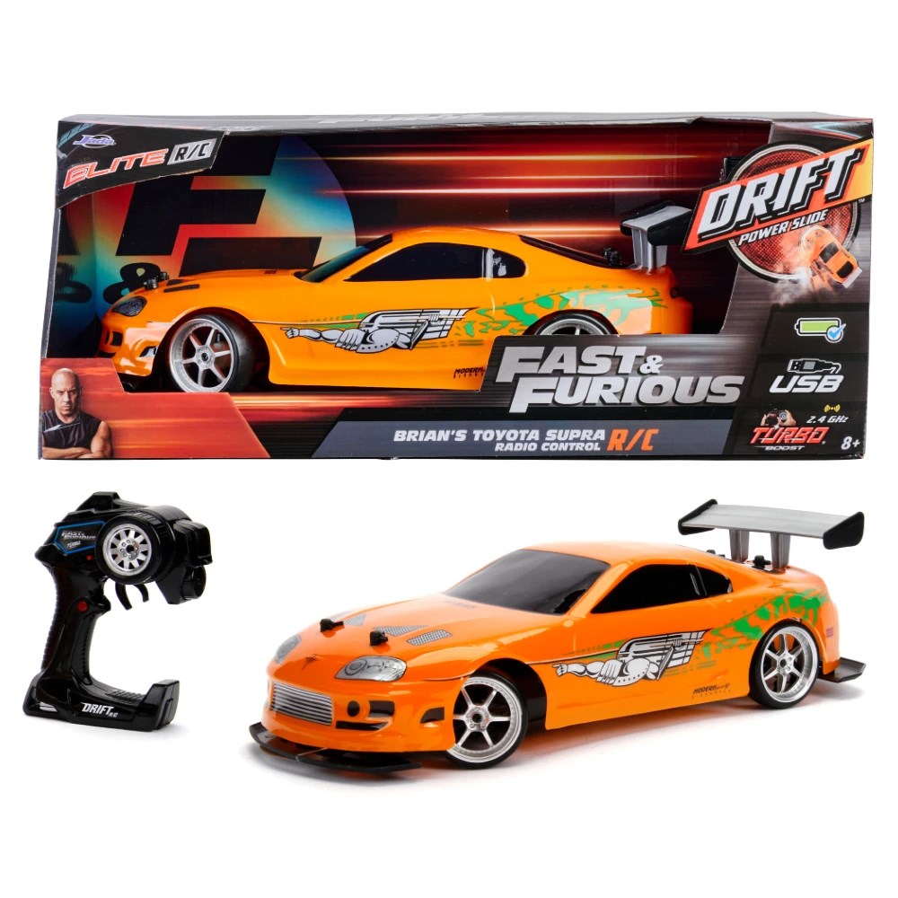 Jada 1:10 RC Brian's 1995 Toyota Supra MK4 Drift Uzaktan Kumandalı Araba | 2.4 Ghz USB Şarj 42cm 9 Km/s 4WD Fast & Furious 8+ Yaş ve Üzeri Çocuklar İçin