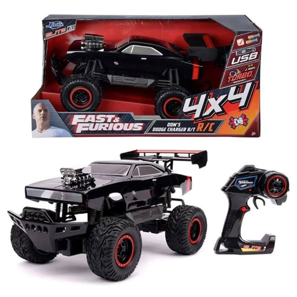 Jada 1:12 RC Dom's 1970 Dodge Charger (4x4) Uzaktan Kumandalı Araba | 2.4 Ghz USB Şarj 47 Cm Fast & Furious Turbo Modu Fonksiyon 8+ Yaş ve Üzeri Çocuklar İçin
