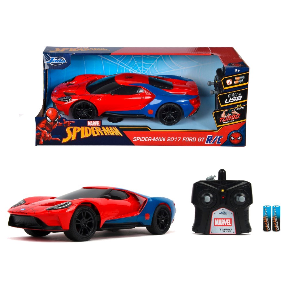 Jada 1:16 RC Marvel Spider-Man 2017 Ford GT Uzaktan Kumandalı Araba | 2.4 Ghz USB Şarj 28 Cm Turbo Modlu Marvel Lisanslı Spiderman 6+ Yaş ve Üzeri Çocuklar İçin
