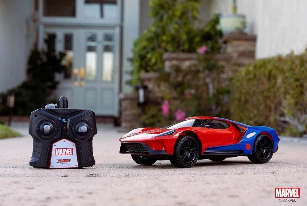 Jada 1:16 RC Marvel Spider-Man 2017 Ford GT Uzaktan Kumandalı Araba | 2.4 Ghz USB Şarj 28 Cm Turbo Modlu Marvel Lisanslı Spiderman 6+ Yaş ve Üzeri Çocuklar İçin