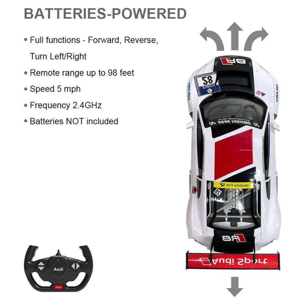 Rastar 1:14 Audi R8 LMS Uzaktan Kumandalı Araba | 2.4 Ghz Full Fonksiyon 30 Cm Işıklı Lisanslı Tasarım 6+ Yaş ve Üzeri Çocuklar İçin