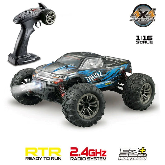 Xinlehong 1:16 RC Brushless 52 km/s 2.4Ghz 4WD USB Şarj Mavi Yüksek Hızlı Uzaktan Kumandalı Araba | Su Geçirmez Gövde 60 Metre Kumanda Mesafesi