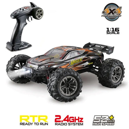 Xinlehong 1:16 RC Brushless 52 km/s 2.4Ghz 4WD USB Şarj Turuncu Yüksek Hızlı Uzaktan Kumandalı Araba | Su Geçirmez Gövde 60 Metre Kumanda Mesafesi
