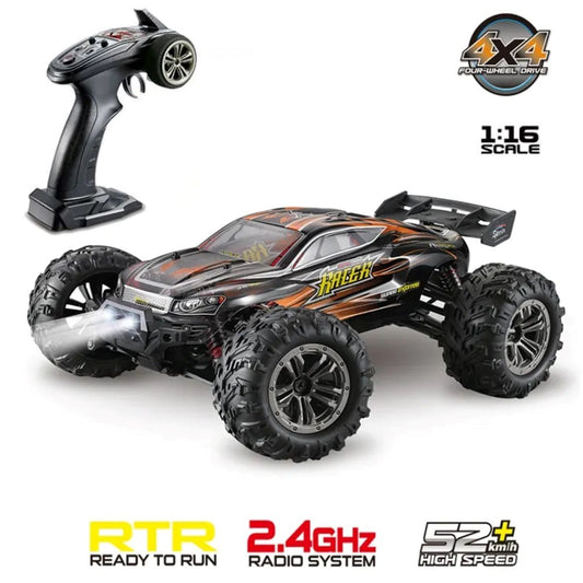 Xinlehong 1:16 RC Brushless 52 km/s 2.4Ghz 4WD USB Şarj Turuncu Yüksek Hızlı Uzaktan Kumandalı Araba | Su Geçirmez Gövde 60 Metre Kumanda Mesafesi