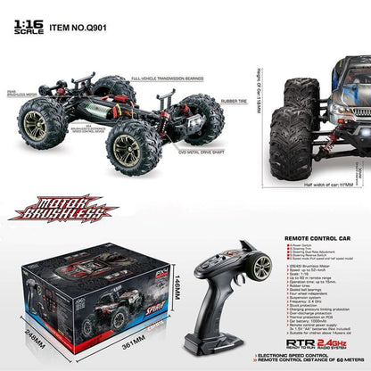 Xinlehong 1:16 RC Brushless 52 km/s 2.4Ghz 4WD USB Şarj Mavi Yüksek Hızlı Uzaktan Kumandalı Araba | Su Geçirmez Gövde 60 Metre Kumanda Mesafesi