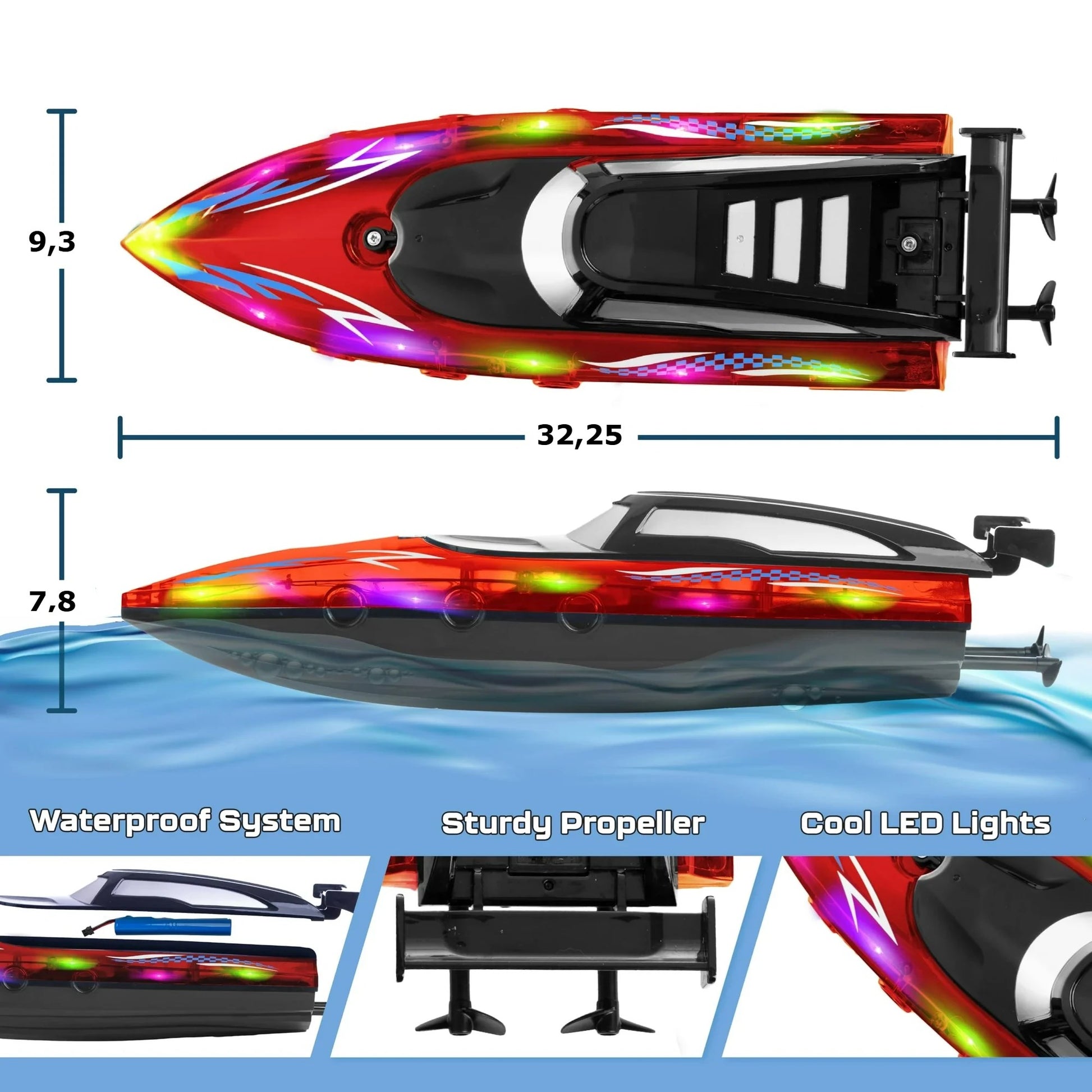 RC Sport Boat Uzaktan Kumandalı Tekne 2.4 Ghz USB Şarj LED Işıklı