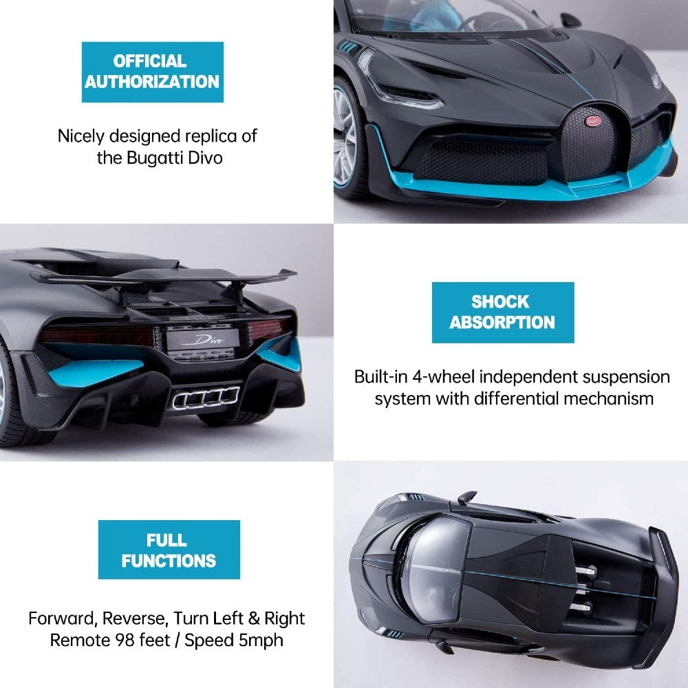 Rastar 1:14 RC Bugatti Divo Uzaktan Kumandalı Araba | 2.4 Ghz 33 Cm Işıklı Gri Elle Açılın Kapılar | 6+ Yaş ve Üzeri Çocuklar İçin