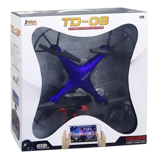 TD-08 RC Quadcopter Uzaktan Kumandalı Kameralı Drone 32 Cm USB Şarj Mavi