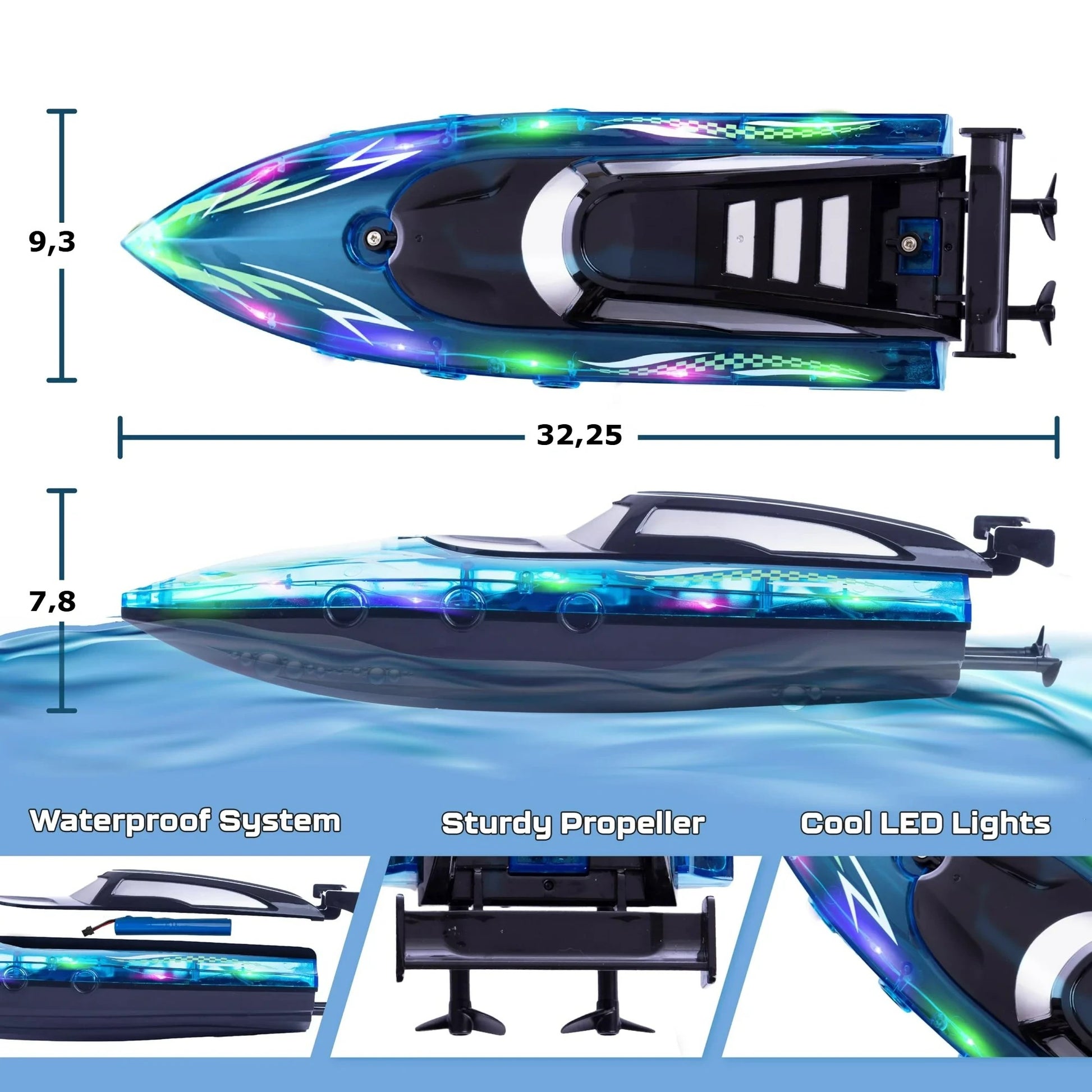 RC Sport Boat Uzaktan Kumandalı Tekne 2.4 Ghz USB Şarj LED Işıklı