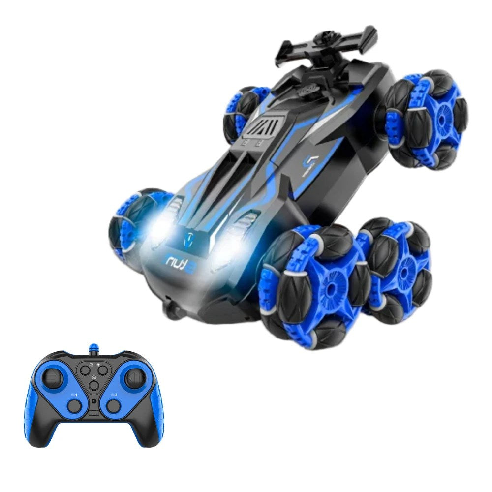 RC Stunt Racer Uzaktan Kumandalı Akrobatik Araba 2.4 Ghz USB Şarj Yan Sürüş Drift 360° Spin Işıklı Mavi
