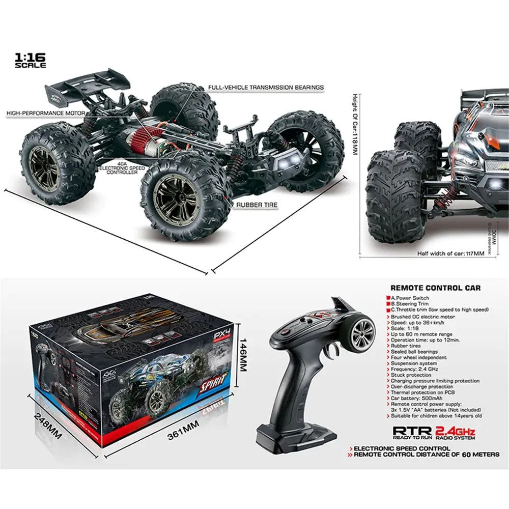 Xinlehong 1:16 RC Brushless 36 km/s 2.4Ghz 4WD USB Şarj Kırmızı Yüksek Hızlı Uzaktan Kumandalı Araba | Su Geçirmez Gövde 60 Metre Kumanda Mesafesi