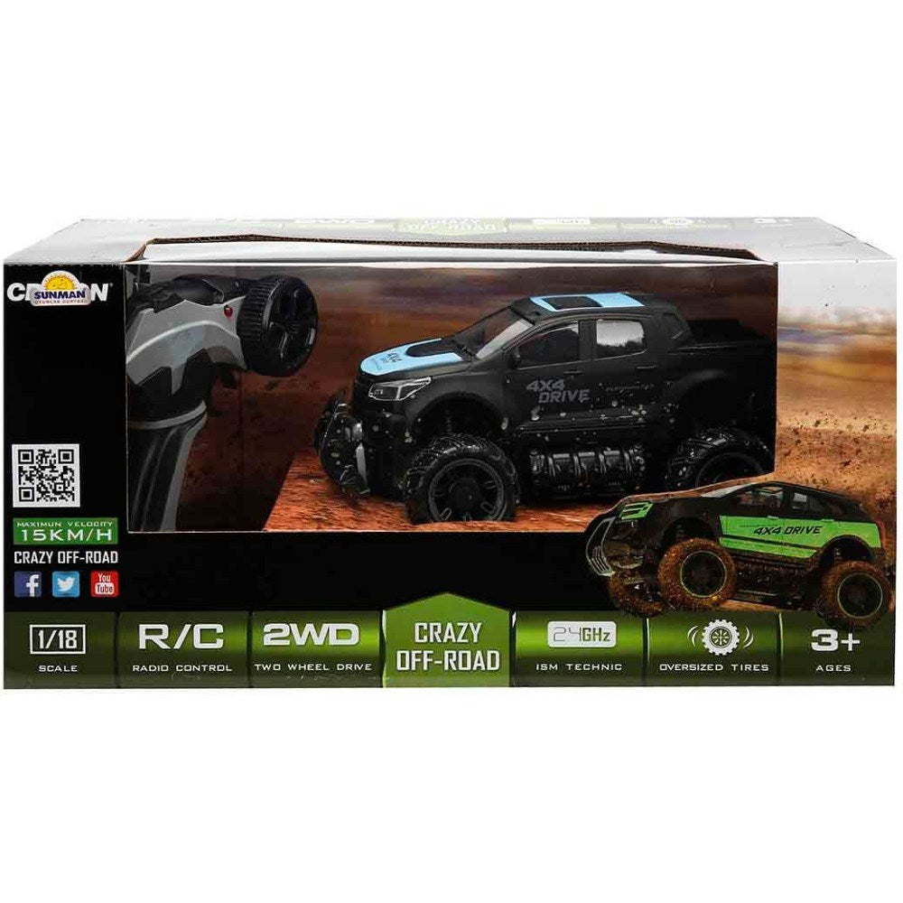 Crazon 1:18 Uzaktan Kumandalı 4x4 Crazy Off-Road Araba 2.4 Ghz Usbj Şarj Siyah Mavi