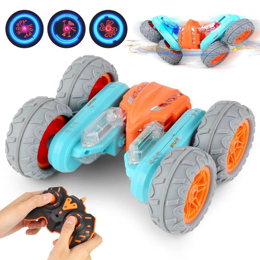 RC Fancy Stunts Uzaktan Kumandalı Akrobatik Araba 3D LED Işıklı ve Sesli USB Şarj 360° Takla Turuncu Mavi