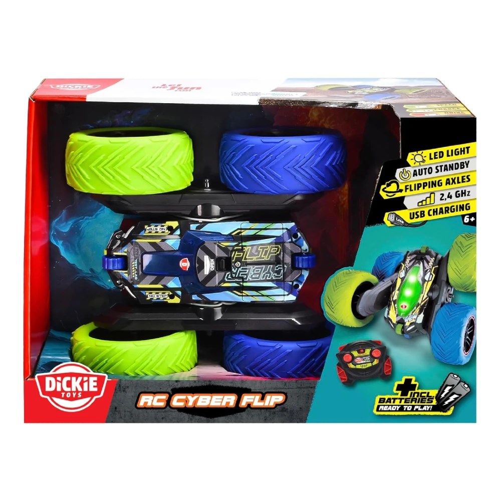 Dickie 1:18 RC Cyber Flip Uzaktan Kumandalı Araba | 2.4 Ghz USB Şarj 22 Cm 12 Km/s 360° Akrobasi Hareketleri ve Led Işıkları 6+ Yaş ve Üzeri Çocuklar İçin