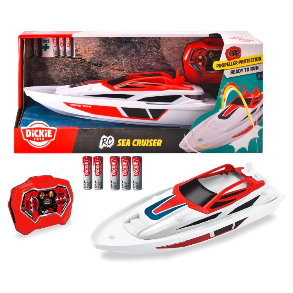 Dickie 1:48 RC Sea Cruiser Uzaktan Kumandalı Tekne | 2.4 Ghz 34 Cm Uzunluk 2 Km/s Turbo Fonksiyon 15 Metre Menzil 2 Kanal 6+ Yaş ve Üzeri Çocuklar İçin