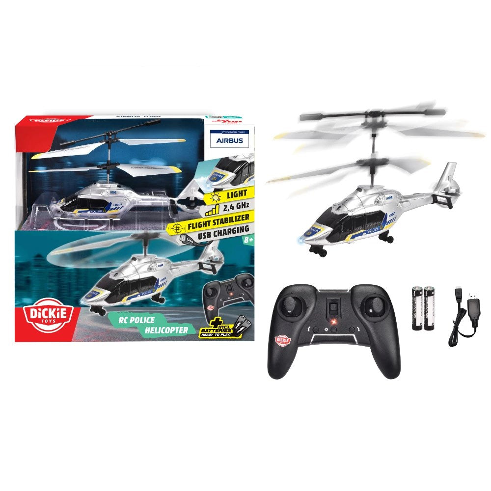 Dickie 1:60 RC Airbus H160 Uzaktan Kumandalı Polis Helikopteri | 2.4 Ghz USB Şarj 21 Cm 6 Km/s Işıklı ve Uçuş Dengeleyicili 8+ Yaş ve Üzeri Çocuklar İçin