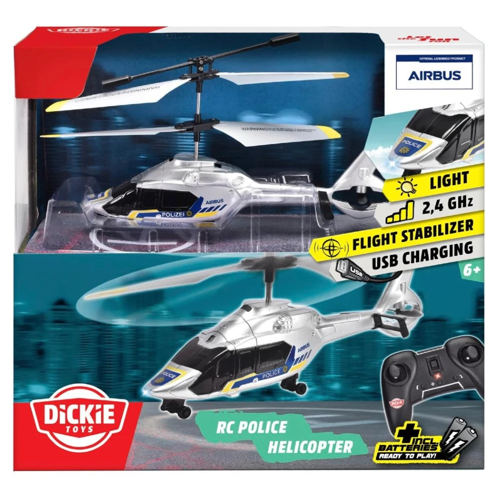 Dickie 1:60 RC Airbus H160 Uzaktan Kumandalı Polis Helikopteri | 2.4 Ghz USB Şarj 21 Cm 6 Km/s Işıklı ve Uçuş Dengeleyicili 8+ Yaş ve Üzeri Çocuklar İçin