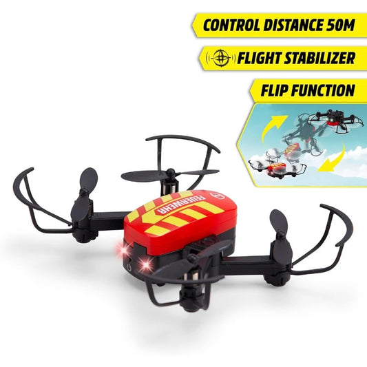Dickie 1:60 RC Fire Drone Uzaktan Kumandalı Mini İtfaiye Drone | 2.4 Ghz USB Şarj 12 Cm 3 Hız Kademesi 6 Km/s Işıklı Headless Mod 8+ Yaş ve Üzeri Çocuklar İçin