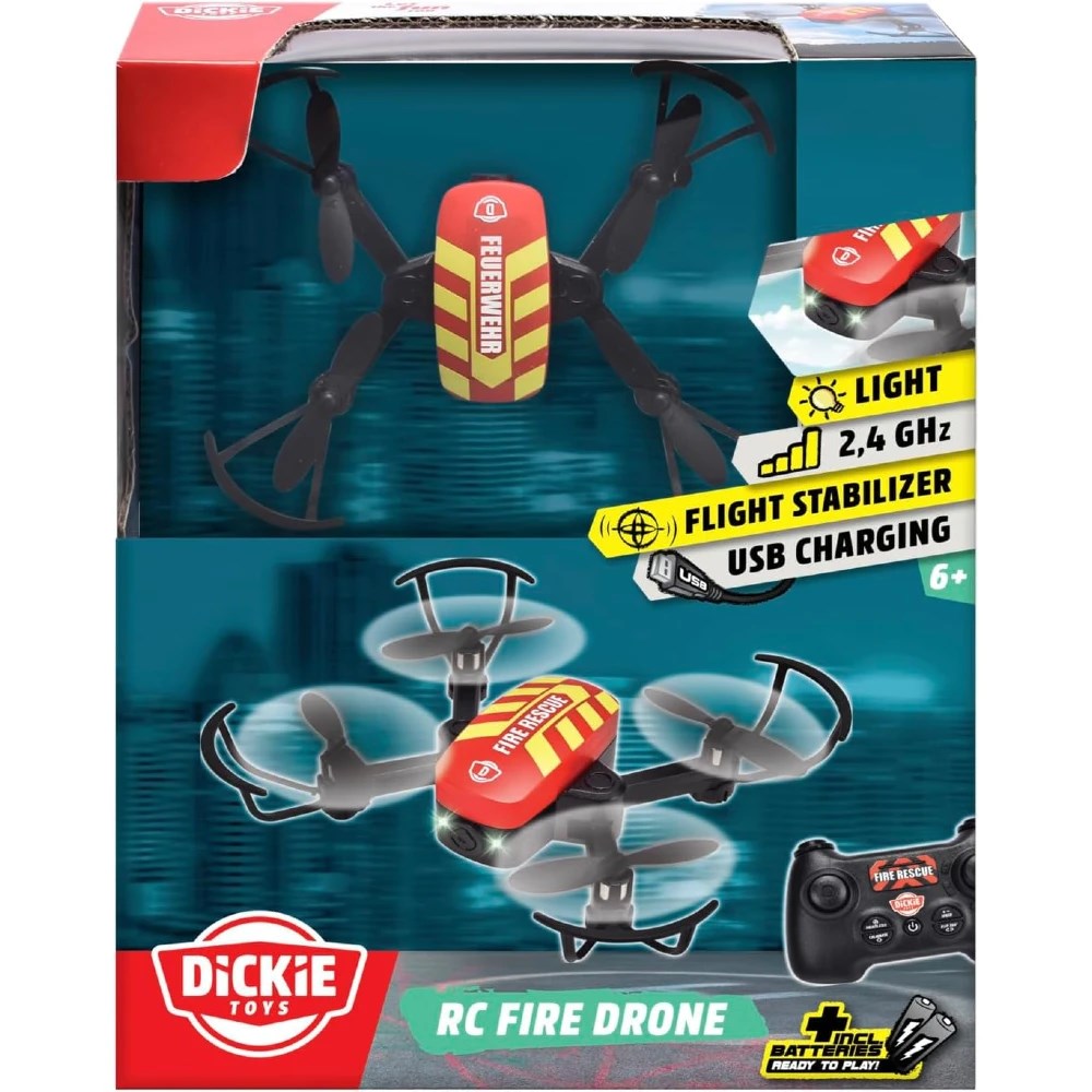Dickie 1:60 RC Fire Drone Uzaktan Kumandalı Mini İtfaiye Drone | 2.4 Ghz USB Şarj 12 Cm 3 Hız Kademesi 6 Km/s Işıklı Headless Mod 8+ Yaş ve Üzeri Çocuklar İçin