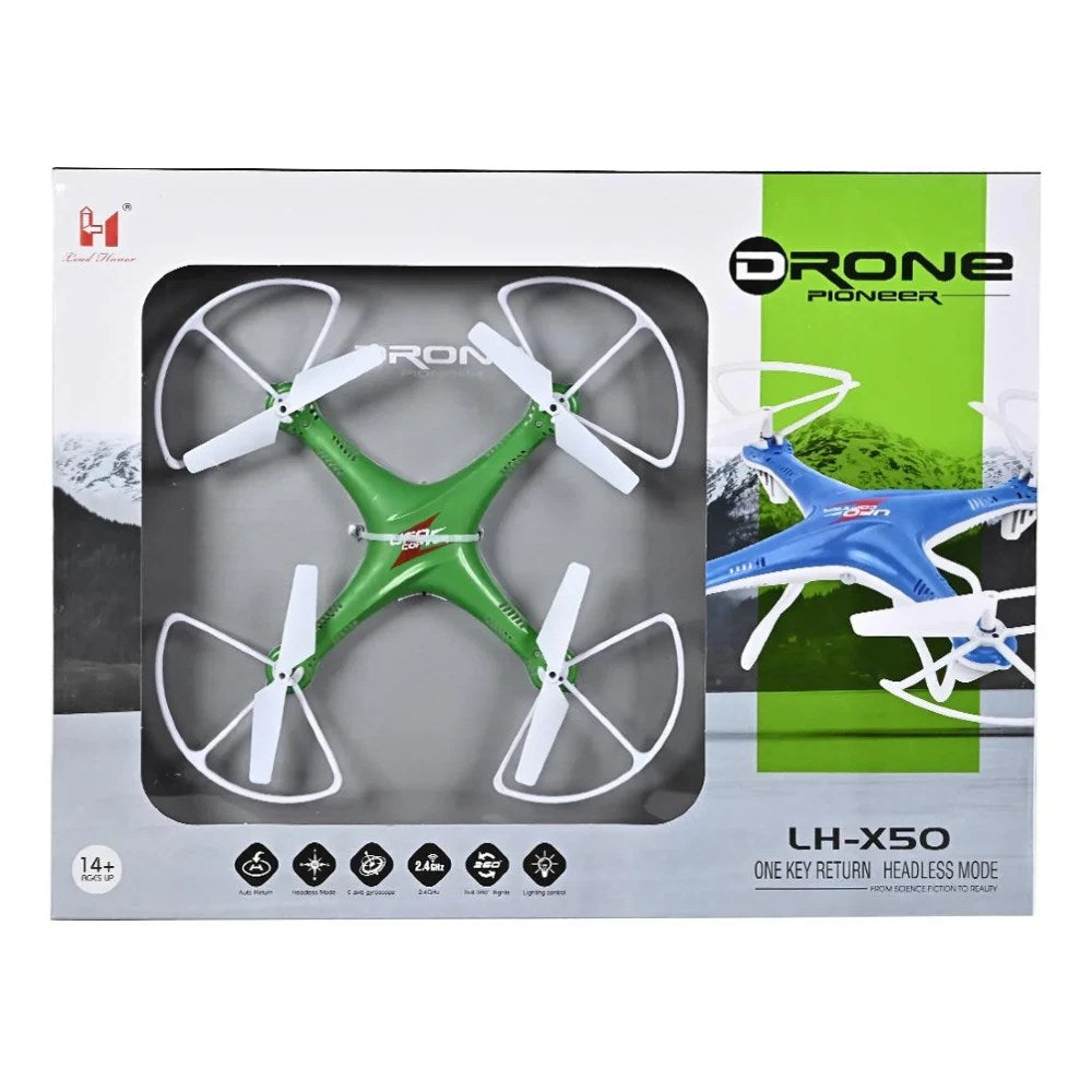 LH-50 RC Quadcopter Uzaktan Kumandalı Drone 2.4 Ghz 35 Cm USB Şarj 360° Takla Pervane Korumalı Tek Tuşla Geri Çağırma Yeşil