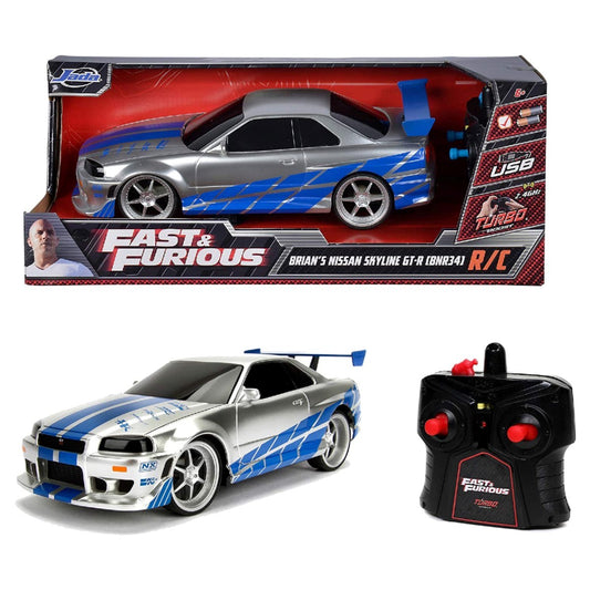 Jada 1:16 Fast & Furious Brian's 2002 Nissan Skyline GT-R (BNR34) Uzaktan Kumandalı Araba 2.4 Ghz USB Şarj 29 cm | 6 Yaş ve Üzeri Çocuklar İçin