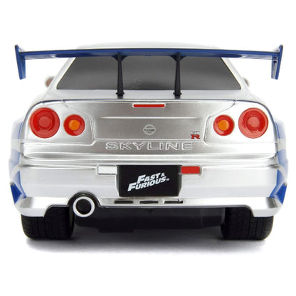 Jada 1:16 Fast & Furious Brian's 2002 Nissan Skyline GT-R (BNR34) Uzaktan Kumandalı Araba 2.4 Ghz USB Şarj 29 cm | 6 Yaş ve Üzeri Çocuklar İçin