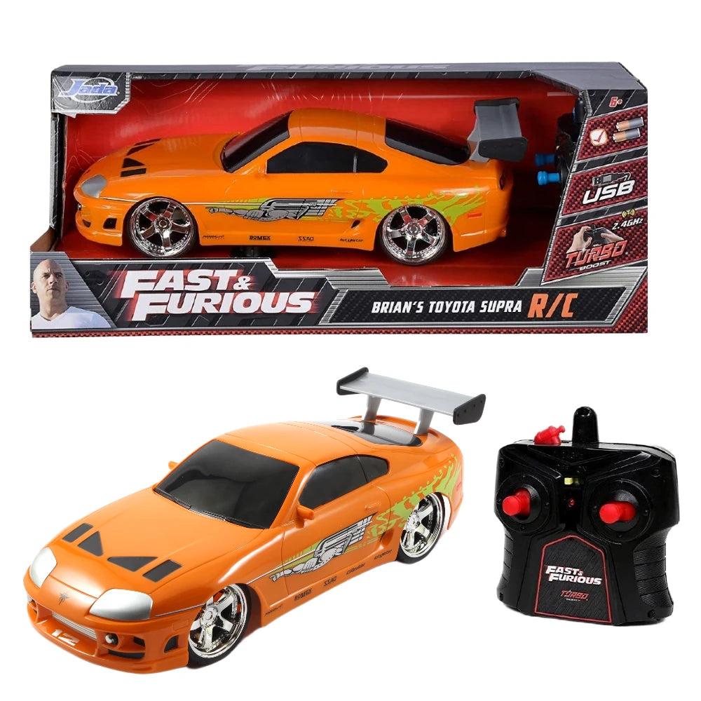 Jada 1:16 RC Brian's Toyota Supra MK4 Uzaktan Kumandalı Araba | 2.4 Ghz USB Şarj 29 Cm Turbo Fonksiyon Fast & Furious Turbo Modlu 6+ Yaş ve Üzeri Çocuklar İçin