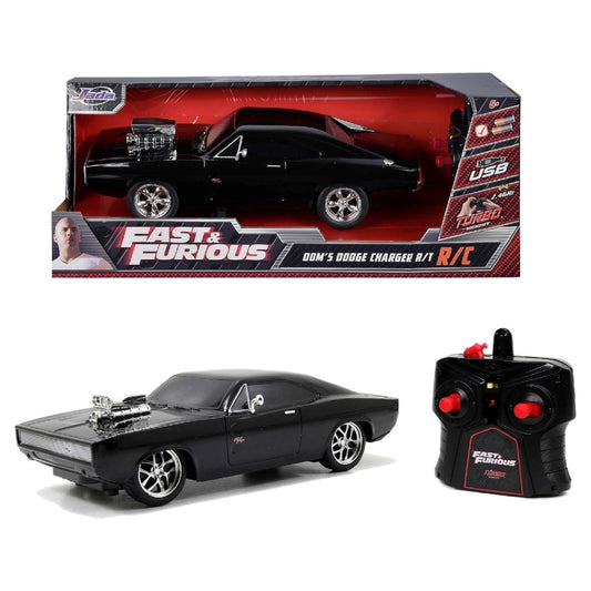 Jada 1:16 RC Dom's Dodge Charger R/T Uzaktan Kumandalı Araba | 2.4 Ghz USB Şarj 29 Cm Turbo Fonksiyon Fast & Furious Turbo Modlu 6+ Yaş ve Üzeri Çocuklar İçin