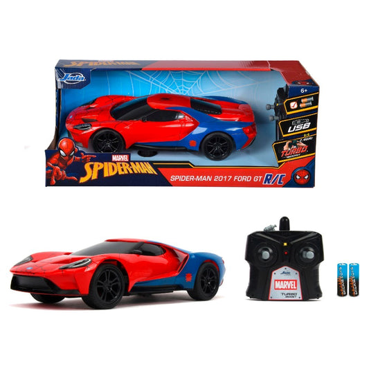 Jada 1:16 RC Marvel Spider-Man 2017 Ford GT Uzaktan Kumandalı Araba | 2.4 Ghz USB Şarj 28 Cm Turbo Modlu Marvel Lisanslı Spiderman 6+ Yaş ve Üzeri Çocuklar İçin