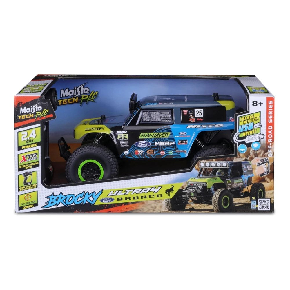 Maisto 1:14 RC Ford Bronco Off-Road Brocky Uzaktan Kumandalı Araba | 2.4 Ghz USB Şarj 33 Cm 11 Km/s Işıklı 35 Metre Menzil 8+ Yaş ve Üzeri Çocuklar İçin