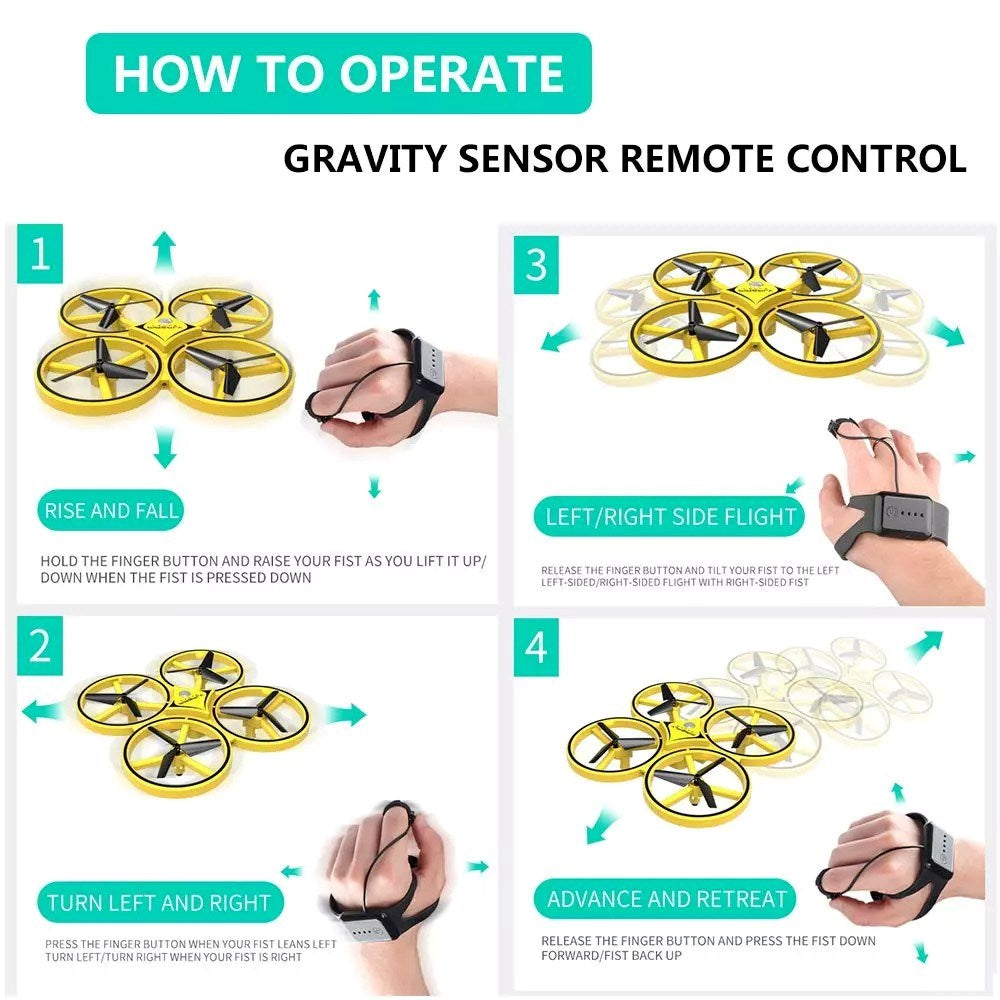 Pasifik Firefly D10H RC Quadcopter Uzaktan Kumandalı El Sensörlü Drone | 2.4 Ghz Gravity Sensörlü El Kontrolü 17 Cm Sarı Hareketle Kontrol 6+ Yaş ve Üzeri Çocuklar İçin